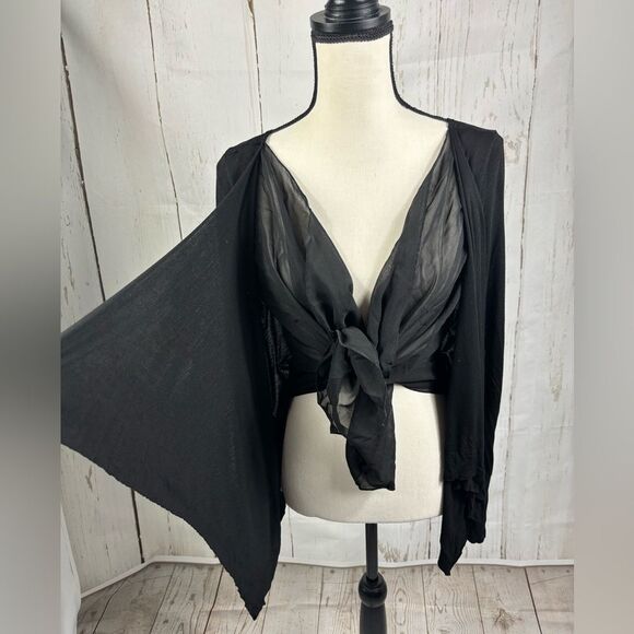 Gothic Coverup Cardigan Double Viscose Layer Black - Picture 2 of 9